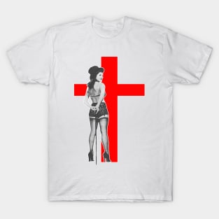 Girl wearing top hat and cross T-Shirt